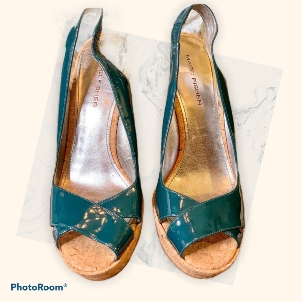 *SALE* EUC Marc Fisher Teal PeepToe Wedge Retro